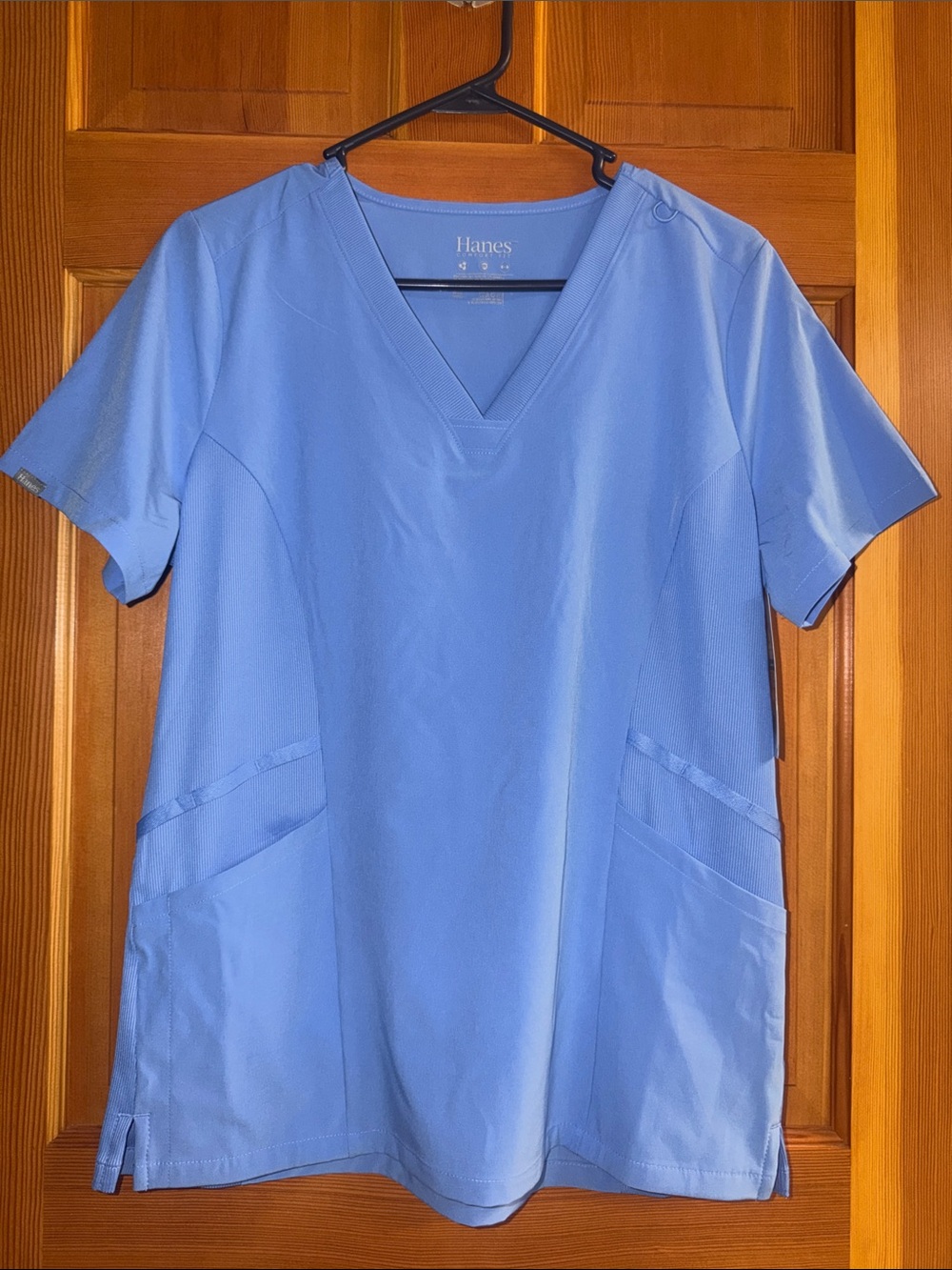 Hanes Women's Sky Blue V-Neck Short Sleeve Scrub Top